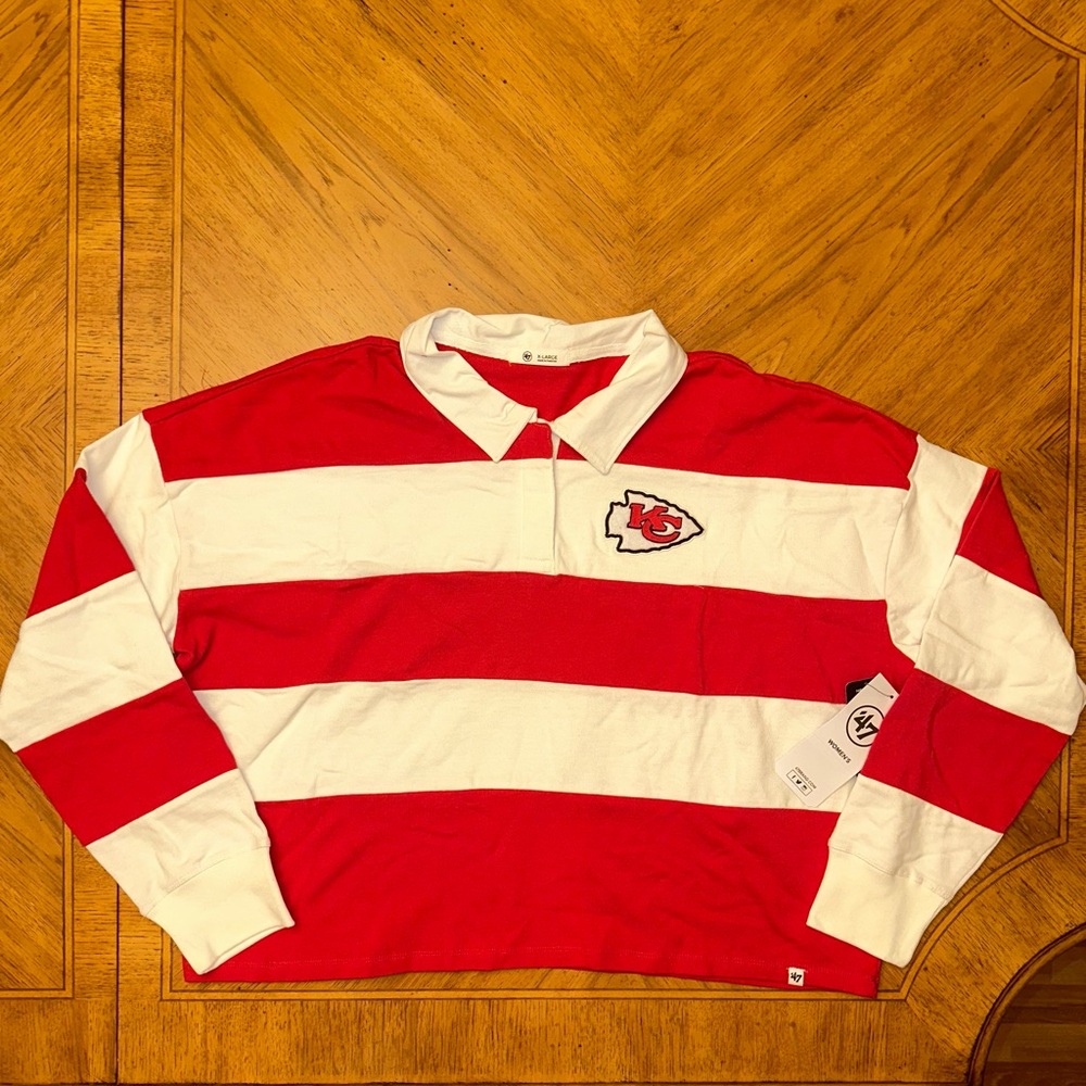 Kansas City Chiefs Shirt Women’s Size XL Cropped Rugby Long Sleeve 47’ Brand